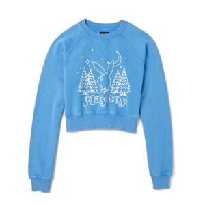 Playboy x PacSun Blue Camp Playboy Cropped Sweatshirt Graphic XL